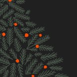 Kerstkaart minimalistische kersttakken oranje ballen donker 2