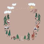 Kerstkaart nordic bosdieren tussen de kerstbomen Achterkant