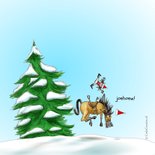 Kerstkaart paard met kerstmuts 2