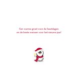 Kerstkaart pinguin met foto bij kerstboom met kerstlichtjes 3