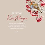 Kerstkaart roodborstjes in de winter op takjes 3