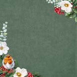 Kerstkaart roodborstjes op groen fluweellook Achterkant