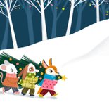 Kerstkaart Schattige bende met kerstboom vierkant 2