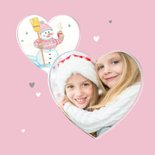 Kerstkaart sneeuwpop in hartje 2