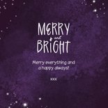 Kerstkaart sprankelend glitter paars merry and bright 3