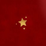 Kerstkaart ster label rood goud sterren fijne kerst Achterkant