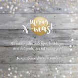 Kerstkaart vierkant met goud en witte confetti en grote foto 3