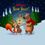 Kerstkaart vrolijke bosdieren zingen kerstliedjes! 2