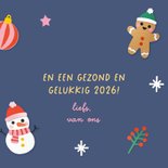 Kerstkaart vrolijke figuren donkerblauw 3