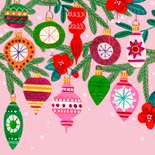 Kerstkaart vrolijke retro kerstballen illustratie Achterkant