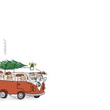 Kerstkaart vw busje met kerstmannen en kerstboom 2