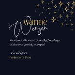 Kerstkaart warme wensen goudlook sterren blauw 3