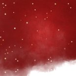 Kerstkaart waterverf rood met sterren en grote foto Achterkant