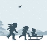 Kerstkaart winter silhouetjes kinderen landschap maan 2