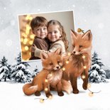 Kerstkaart winter vosjes landschap kerstlampjes  2