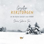 Kerstkaart winter vosjes landschap kerstlampjes  3