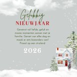 Kerstkaart winterlandschap huisjes met herten en eekhoorn 3