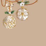 Kerstkaart witte kerstballen met goud en strik 2