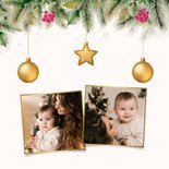 Kerstkaartje fotocollage hulst kerstballen goudlook 2