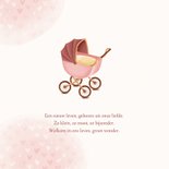 Klassiek geboortekaartje meisje met kinderwagen en hartjes 2