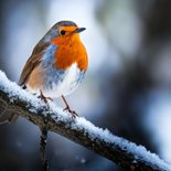 Klassiek nieuwjaarskaartje met foto roodborstje winter 2