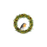 Klassieke kerstkaart met roodborstje in kerstkrans Achterkant