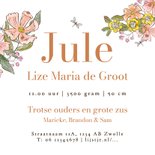 Kleurrijk geboortekaartje bloemen floral zomer watercolor Achterkant