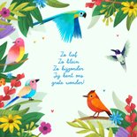 Kleurrijk tropisch geboortekaartje dieren vogels bloemen 2