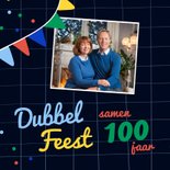 Kleurrijke uitnodigingen dubbel feest met slingers confetti 2