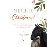 Leuke kerstkaart merrie christmas met paard en bladeren 3