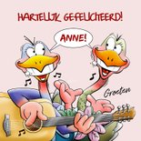 Leuke verjaardagskaart met 2 muzikale vogels en gitaar 3