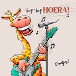 Leuke verjaardagskaart met een giraf, die gitaar speelt 3