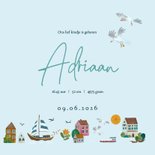 Lief geboortekaartje bootje op zee met een lucht met wolkjes 3