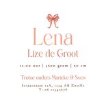 Lief geboortekaartje golvendkader goud strikjes patroon roze Achterkant