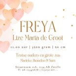 Lief geboortekaartje hartjes watercolor foto goud confetti Achterkant