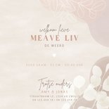 Lief geboortekaartje meisje eucalyptus hartje roze waterverf Achterkant