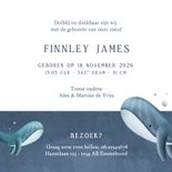 Lief geboortekaartje met een waterverf walvis illustratie Achterkant