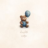 Lief geboortekaartje met teddybeer en blauwe ballon 2