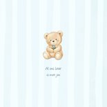 Lief geboortekaartje met teddybeer en blauwe strepen 2