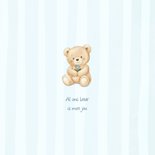 Lief geboortekaartje met teddybeer en blauwe strepen 2