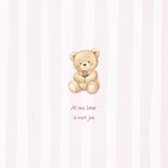 Lief geboortekaartje teddybeer op roze strepen achtergrond 2