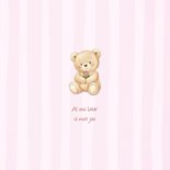 Lief geboortekaartje teddybeer op roze strepen achtergrond 2
