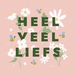 Lief kaartje oranje met bloemetjes en bijtjes veel liefs 2