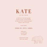 Lief roze geboortekaartje met illustratie van een beertje 3