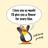 Liefdekaart met een pinguïns en vaas met bloemen 3