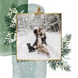 Liefdevolle kerstkaart 2 foto's kersttakken watercolor ster 2