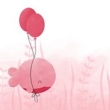 Liefs kaartje roze walvis met ballonnen en waterverf 2