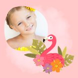 Lieve bedankkaart communie met flamingo, plantjes en bloemen 2