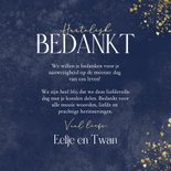 Lieve bedankkaart huwelijk met gouden zwanen blauw 3