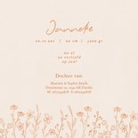 Lieve geboortekaartjes met bloemenveld in koperfolie beige Achterkant